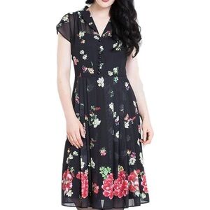 Hell Bunny Jolie Papillon Black Floral Butterfly Rockabilly Chiffon Dress
